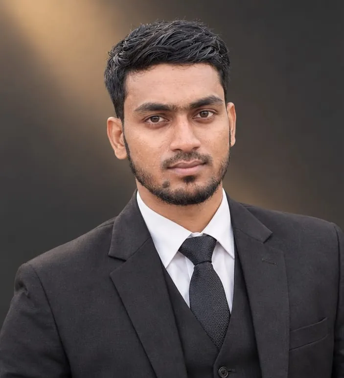 Portrait in a black three-piece suit